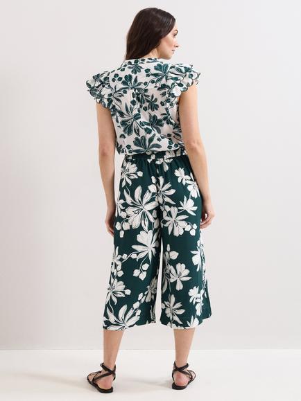 Phase Eight Josie Floral Crop Trousers, Green - view 2, Green