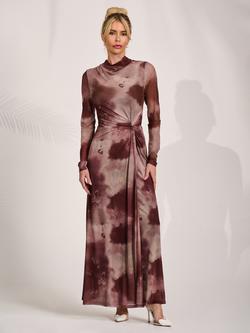 Jolie Moi High Neck Abstract Knot Detail Dress, Mocha, Mocha
