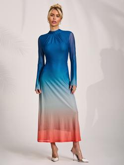 Jolie Moi High Neck Knot Detail Maxi Dress, Orange/Multi