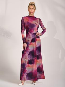 Jolie Moi High Neck Knot Detail Maxi Dress, Pink