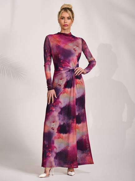 Jolie Moi High Neck Knot Detail Maxi Dress, Pink