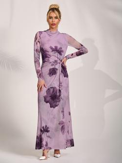 Jolie Moi High Neck Knot Detail Maxi Dress, Purple