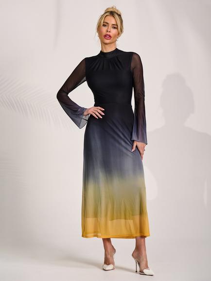 Jolie Moi High Neck Tie Back Maxi Dress, Yellow/Multi, Yellow/Multi