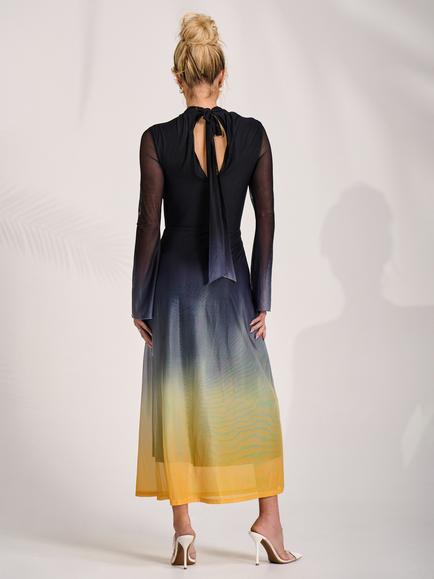 Jolie Moi High Neck Tie Back Maxi Dress, Yellow/Multi - view 2, Yellow/Multi