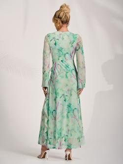 Jolie Moi Ruffle Detail Mesh Maxi Dress - view 2, Green