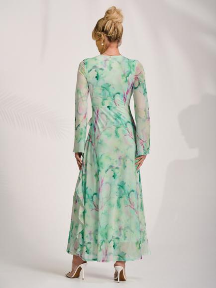 Jolie Moi Ruffle Detail Mesh Maxi Dress - view 2, Green