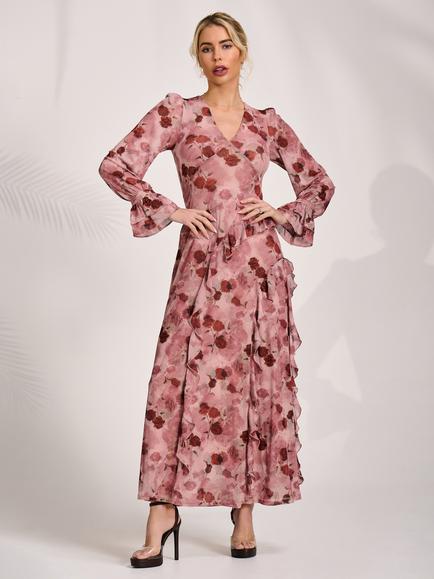 Jolie Moi Ruffle Detail Mesh Maxi Dress, Pink