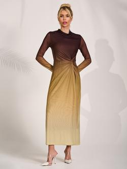 Jolie Moi Petite Ombre Knot Detail Mesh Dress, Brown, Brown