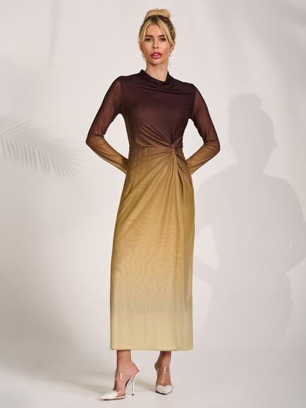 Jolie Moi Petite Ombre Knot Detail Mesh Dress, Brown, Brown