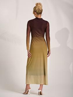 Jolie Moi Petite Ombre Knot Detail Mesh Dress, Brown - view 2, Brown