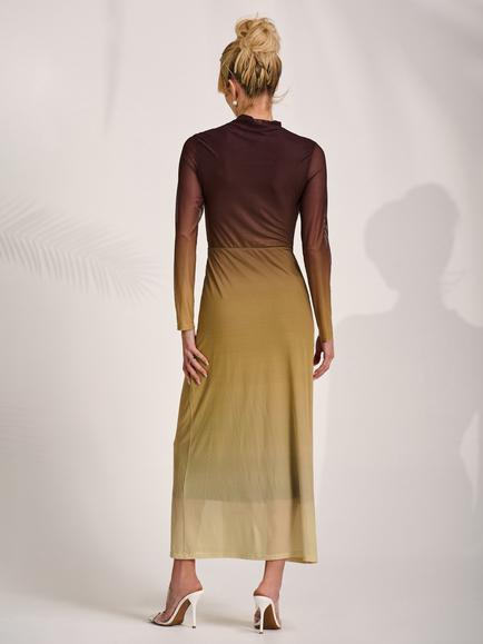 Jolie Moi Petite Ombre Knot Detail Mesh Dress, Brown - view 2, Brown
