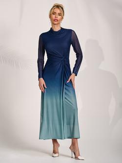 Jolie Moi Petite Ombre Knot Detail Mesh Maxi Dress, Green, Green