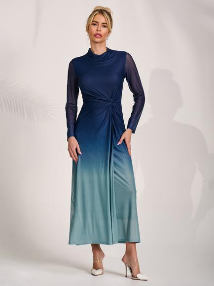 Jolie Moi Petite Ombre Knot Detail Mesh Maxi Dress, Green, Green