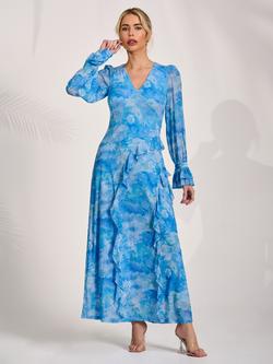 Jolie Moi Long Sleeve Ruffle Maxi Dress, Blue, Blue