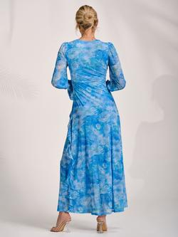 Jolie Moi Long Sleeve Ruffle Maxi Dress, Blue - view 2, Blue