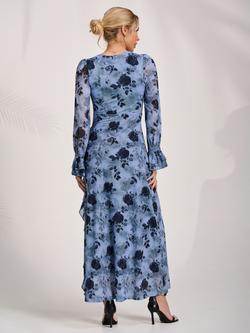 Jolie Moi Long Sleeve Ruffle Mesh Dress - view 2, Blue