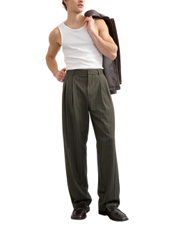 Topman Stripe Straight Pleated Trousers, Charcoal, Charcoal