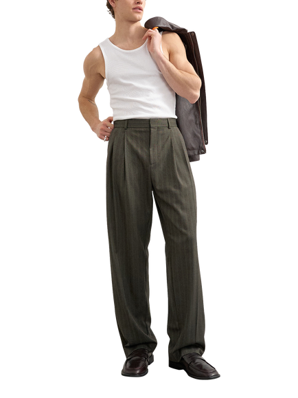 Topman Stripe Straight Pleated Trousers, Charcoal, Charcoal