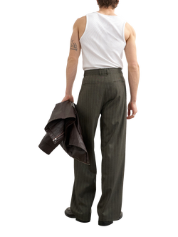 Topman Stripe Straight Pleated Trousers, Charcoal - view 2, Charcoal