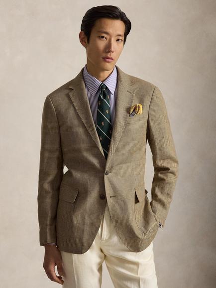 Ralph Lauren Modern Fit Glen Plaid Linen Blend Blazer, Tan/Brown, Tan/Brown