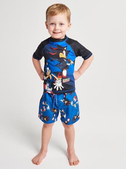 Brand Threads Kids' Sonic The Hedgehog Rash Vest & Shorts Set, Blue, Blue