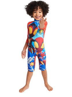 Brand Threads Kids' Long Sleeved Spiderman Swim Suit, Multi, Multi
