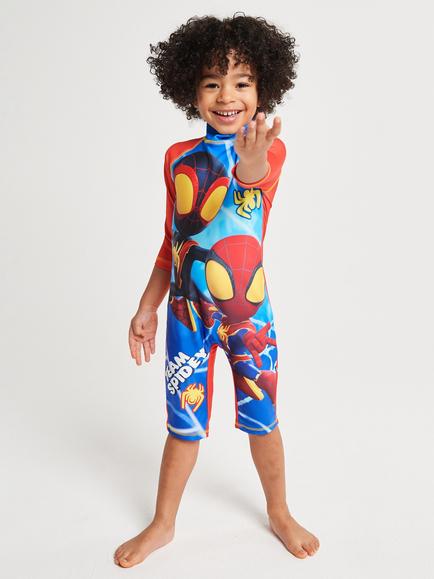 Brand Threads Kids' Long Sleeved Spiderman Swim Suit, Multi, Multi