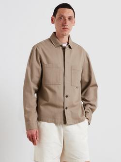 Farah Cotton Regular Fit Herringbone Overshirt, Ashen Taupe, Ashen Taupe