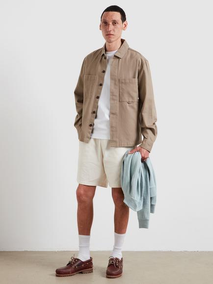 Farah Cotton Regular Fit Herringbone Overshirt, Ashen Taupe - view 2, Ashen Taupe