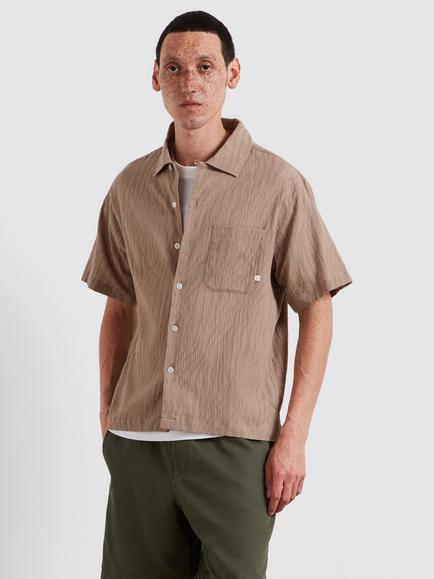 Farah Cotton Blend Relaxed Box Fit Textured Shirt, Ashen Taupe