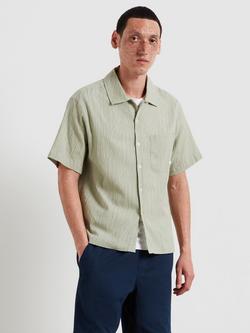 Farah Cotton Blend Relaxed Box Fit Textured Shirt, Green Shade