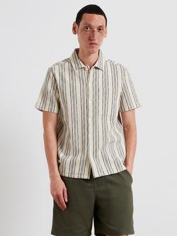Farah Cotton Blend Relaxed Box Fit Striped Shirt, Ecru