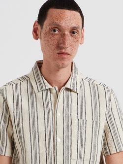 Farah Cotton Blend Relaxed Box Fit Striped Shirt - view 2, Ecru