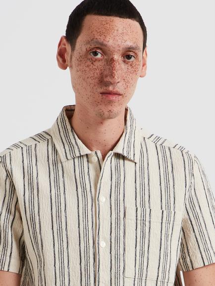Farah Cotton Blend Relaxed Box Fit Striped Shirt - view 2, Ecru