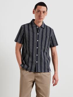 Farah Cotton Blend Relaxed Box Fit Striped Shirt, True Navy