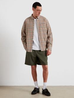 Farah Cotton Rich Dobby Regular Fit Check Shirt, Ashen Taupe - view 2, Ashen Taupe