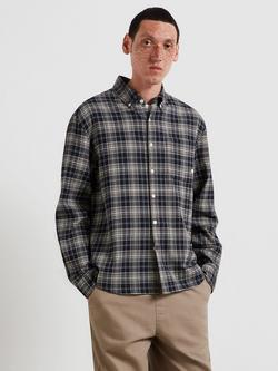 Farah Cotton Blend Regular Fit Yarn Dyed Check Shirt, True Navy, True Navy