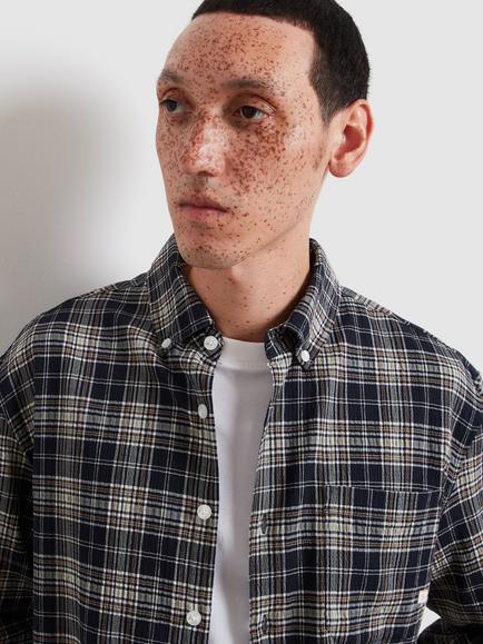 Farah Cotton Blend Regular Fit Yarn Dyed Check Shirt, True Navy - view 2, True Navy