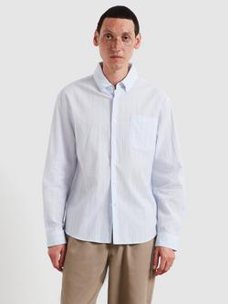 Farah Cotton Blend Relaxed Fit Stripe Shirt, Blue Tide, Blue Tide