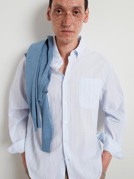 Farah Cotton Blend Relaxed Fit Stripe Shirt, Blue Tide - view 2, Blue Tide