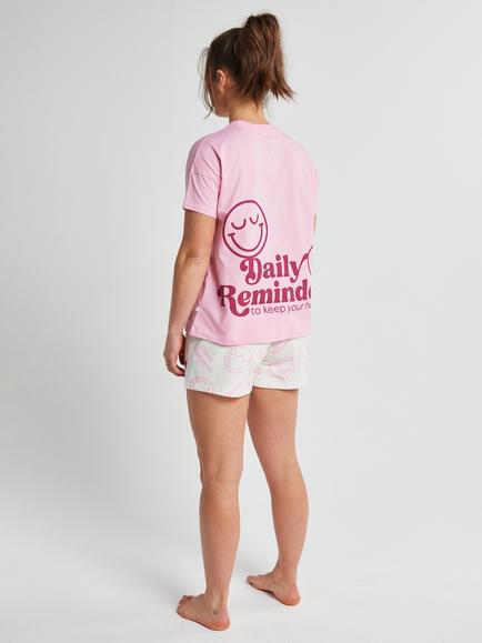 Brand Threads Smiley Short Pyjamas, Pink - view 2, Pink