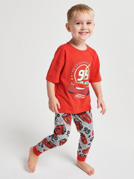 Brand Threads Kids' Short Sleeve Cars Print Pyjama Set, Red, Red