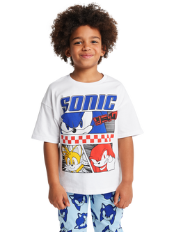 Brand Threads Kids' Sonic The Hedgehog Cotton Long Pyjama Set, Blue, Blue