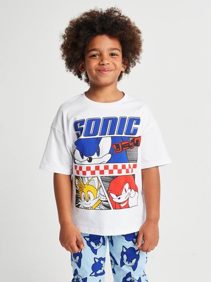Brand Threads Kids' Sonic The Hedgehog Cotton Long Pyjama Set, Blue, Blue