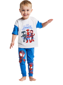 Brand Threads Kids' Spiderman Cotton Long Pyjama Set, Blue, Blue