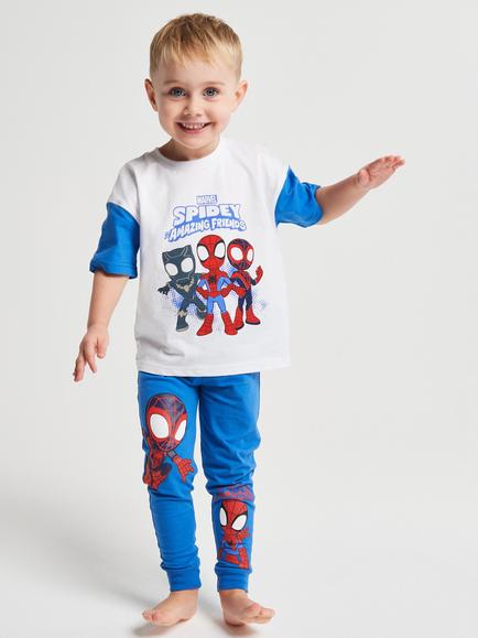 Brand Threads Kids' Spiderman Cotton Long Pyjama Set, Blue, Blue