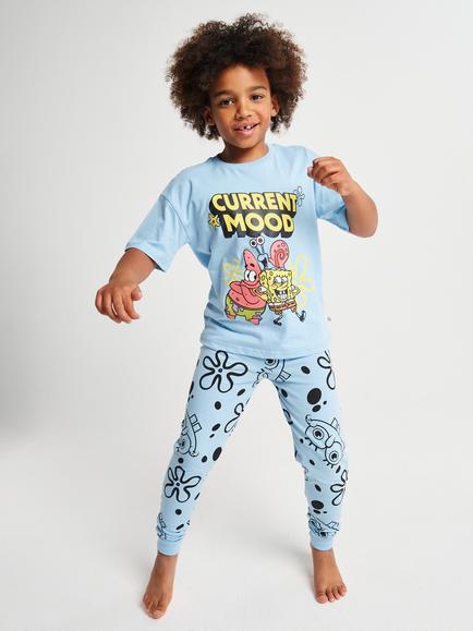Brand Threads Kids' SpongeBob SquarePants Short Sleeved Pyjama Set, Blue, Blue