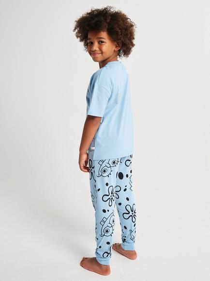 Brand Threads Kids' SpongeBob SquarePants Short Sleeved Pyjama Set, Blue - view 2, Blue