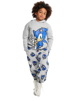 Brand Threads Kids' Sonic The Hedgehog Hoodie and Jogger Set, Grey, Grey