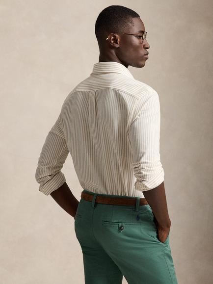 Polo Ralph Lauren Cotton Mesh Regular Fit Stripe Oxford Shirt, White/Coastal Beige - view 2, White/Coastal Beige